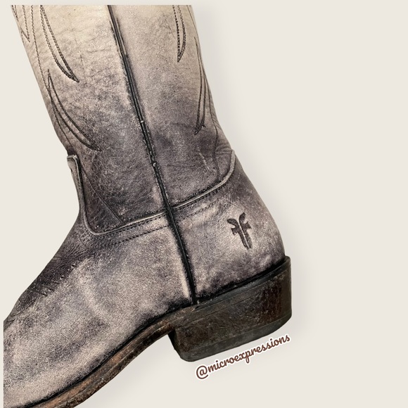$499 Frye Billy Pull On Ombre Distressed Vintage Black White Western Cowboy Boot - Picture 10 of 13